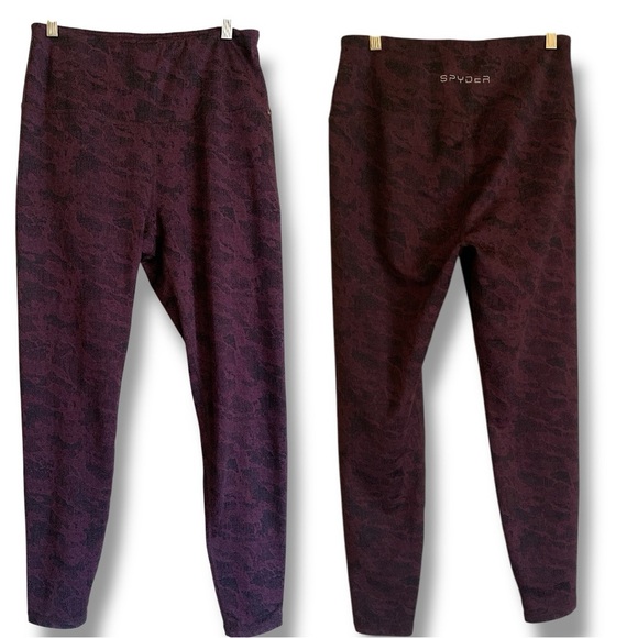SPYDER High Waisted Printed Leggings Wine Camouflage Print Large Workout BAL… - Picture 6 of 14